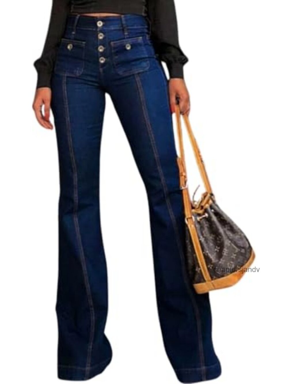 Women's High Waist Flare Bell Bottom Stretch Denim Jeans with Pockets